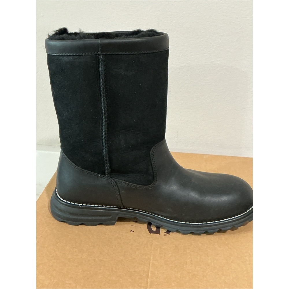 UGG Brooks Boots 5381 Black Leather Suede Shearling Lined Womens 9 Mid Calf LNIB - Picture 10 of 16